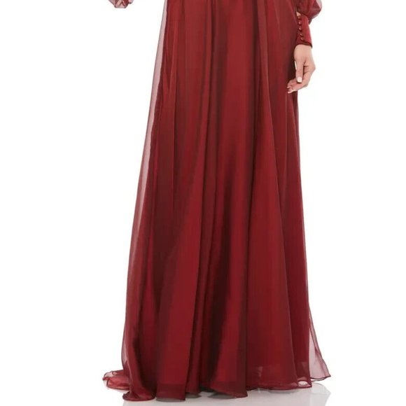 NWOT MAC DUGGAL SHEER BLOUSON SLEEVE SURPLISE GOWN RED 67873 - Picture 6 of 10